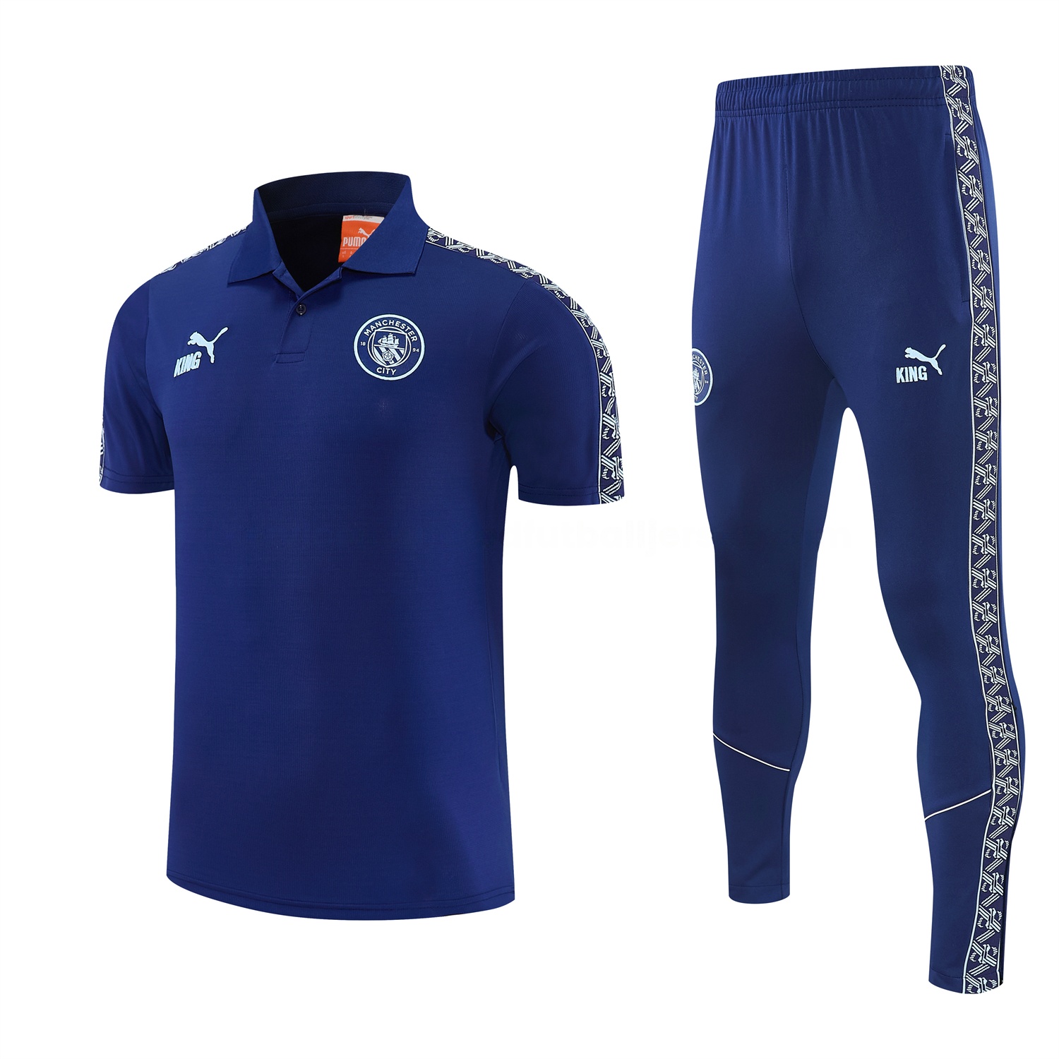 Manchester City 25-26 POLO Short-Sleeve Training Set - Dark Blue Top and Pants - UnitedFutballJersey