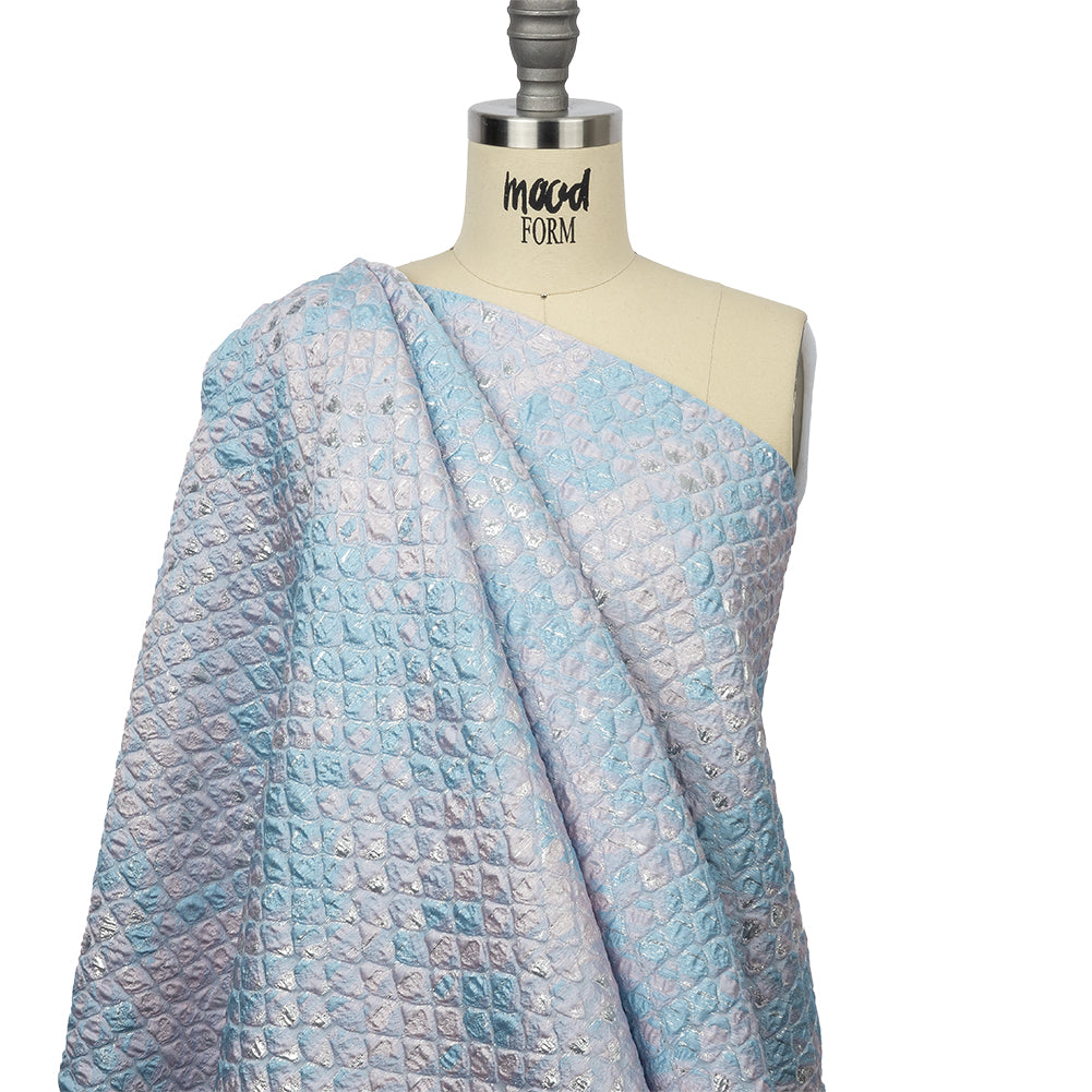 Metallic Gold, Pink, and Pale Blue Abstracted Scales Luxury Brocade - Joann Fabrics