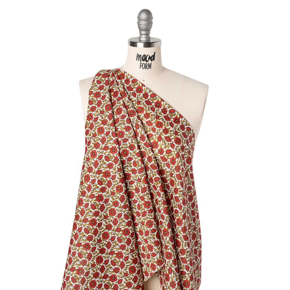 Liberty Fabrics Tana Lawn® - Astell Reece Red - Red and Golden Olive Flower Vines - Joann Fabrics