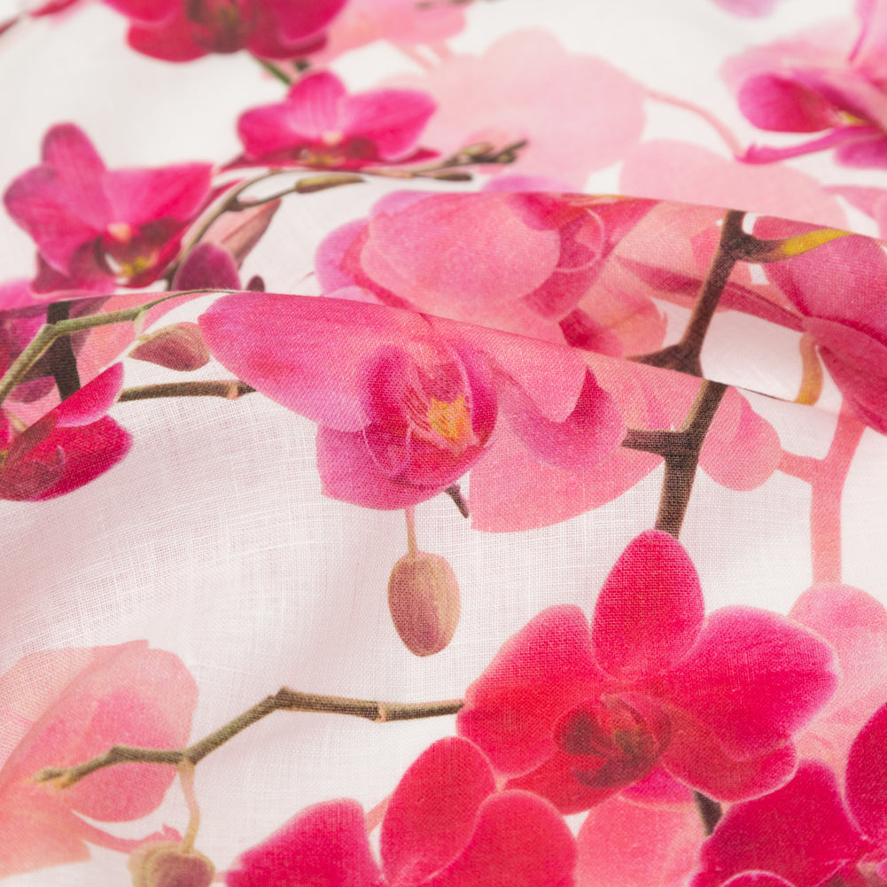 Tilted Pink Orchid and White Alyssum Printed Linen Woven - Joann Fabrics