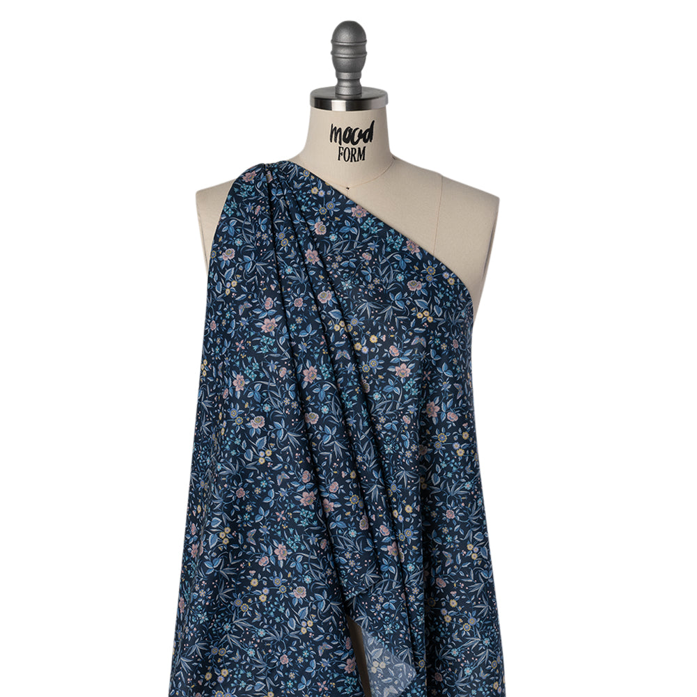 Liberty Fabrics Tana Lawn® - Tapestry Dark Blue - Navy, Sky Blue and Light Yellow Floral and Butterflies - Joann Fabrics