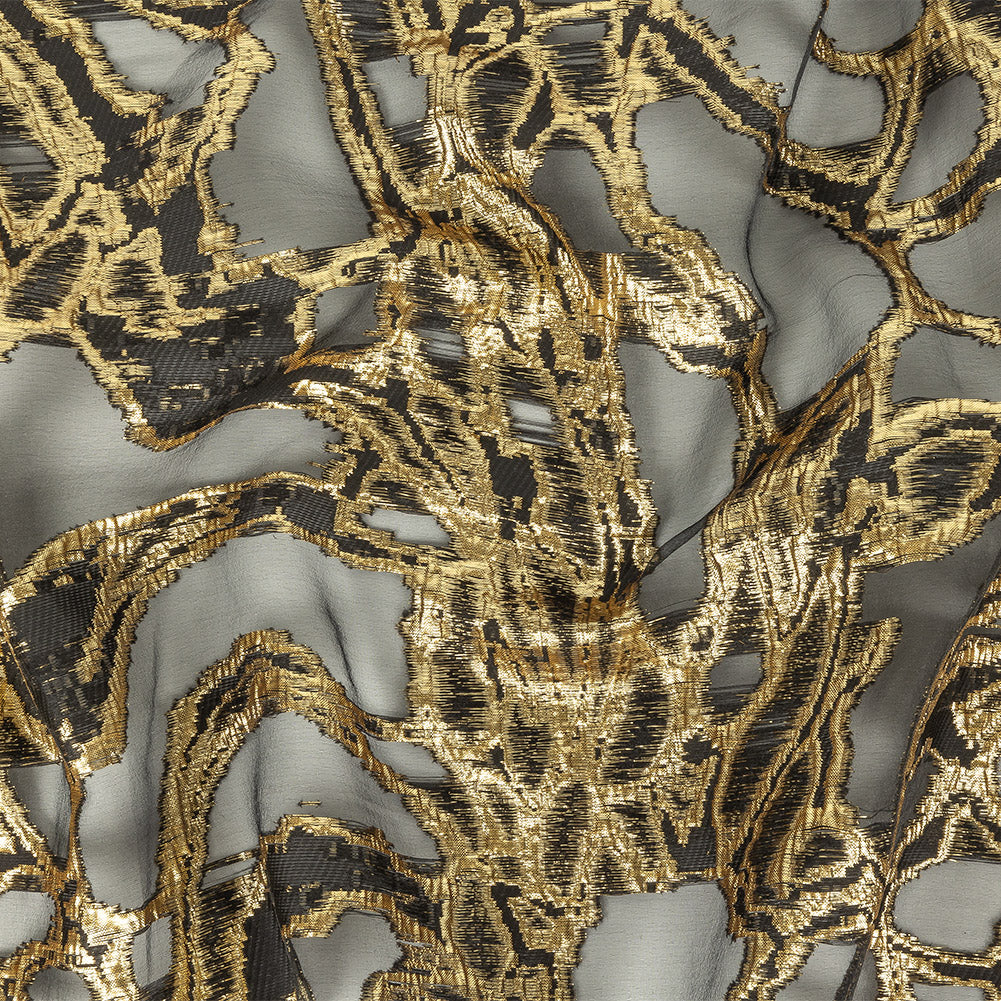 Mood Exclusive Metallic Gold and Black Mineral Veins Luxury Burnout Brocade - Joann Fabrics