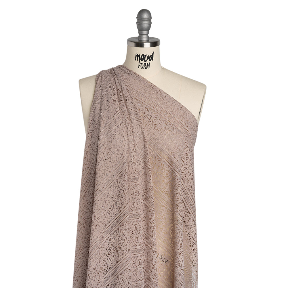 Re-Embroidered Lace with Finished Edges - Taupe Floral Medallion Stripes - Joann Fabrics