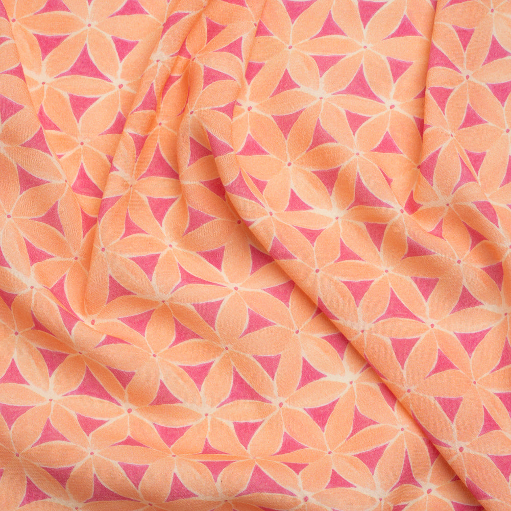 Sustainable Viscose Crepe Print - Peach and Pink Flower Lattice - Mood Exclusive Lovely Lillies - Joann Fabrics