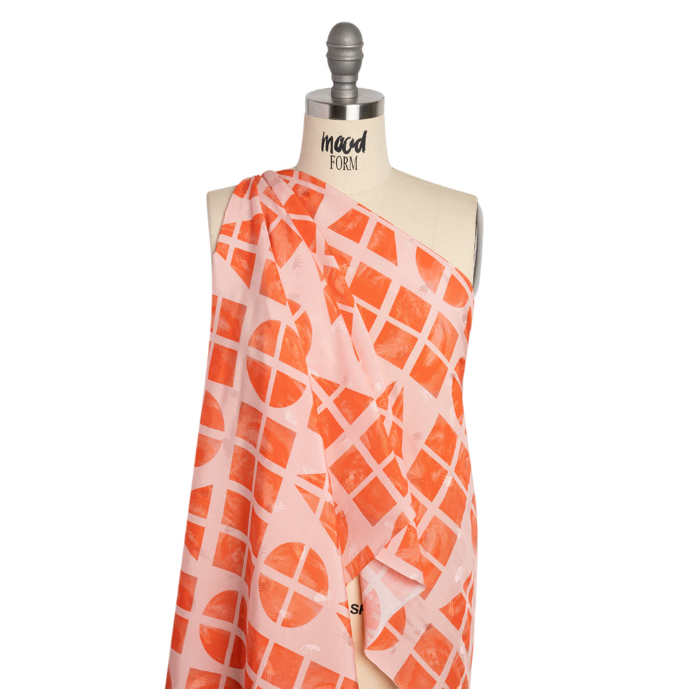 Hands Viscose Jacquard Print - Coral Divided Geometric Shapes - Mood Exclusive Elementary Views - Joann Fabrics