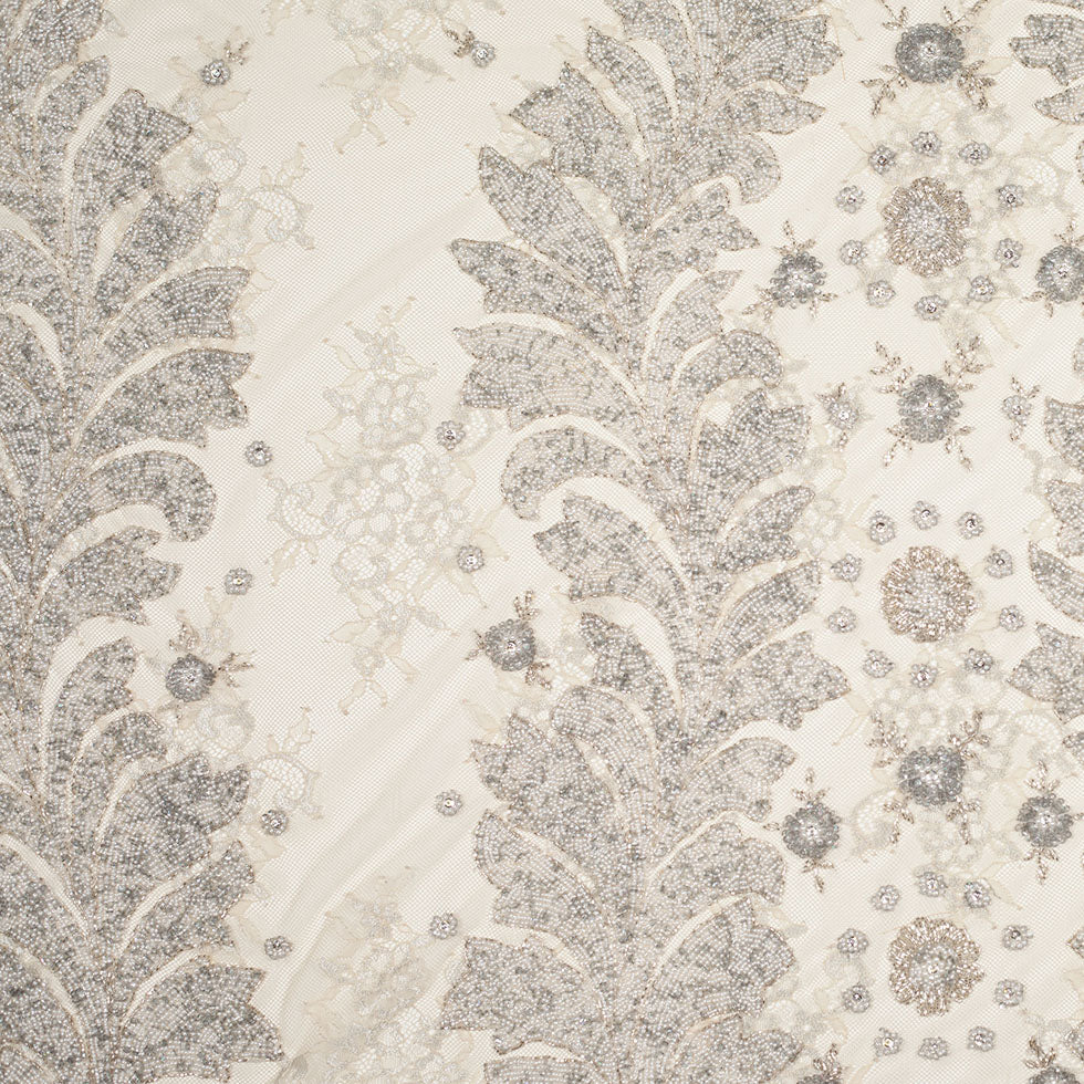 Beaded Lace - Ivory and Silver Floral - Joann Fabrics