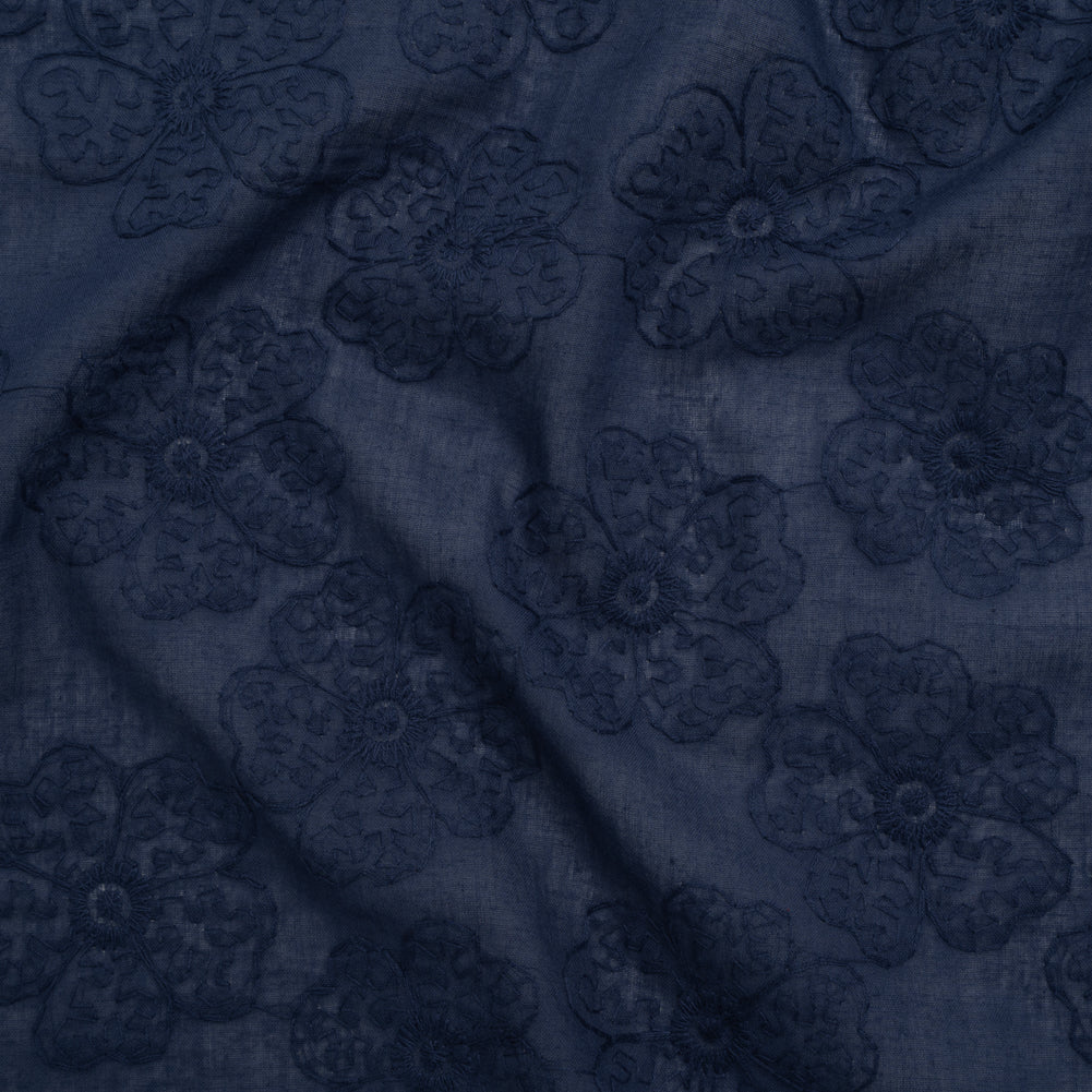 Embroidered Eyelet Cotton Voile - Medieval Blue Big Tossed Flowers - Naomi Collection - Joann Fabrics