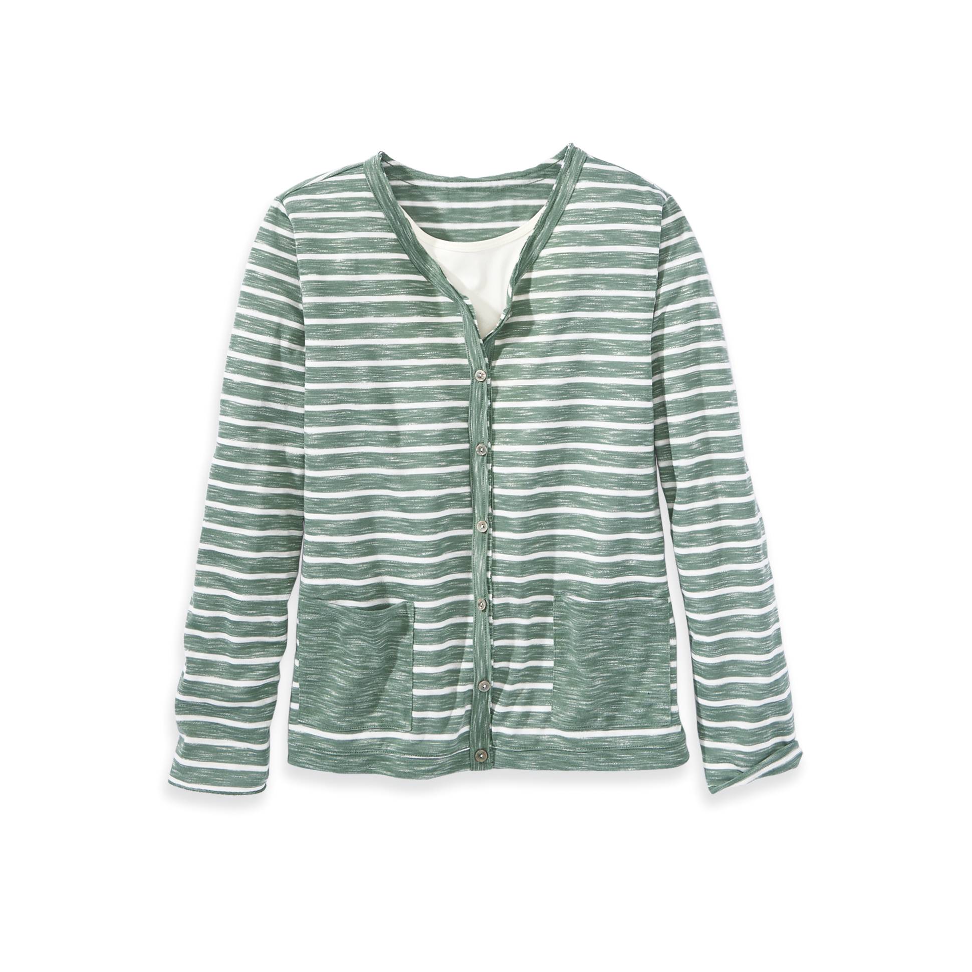 Lightweight Marled Stripe Cardigan, Button Front, Patch Pockets - Northstyle Catalog
