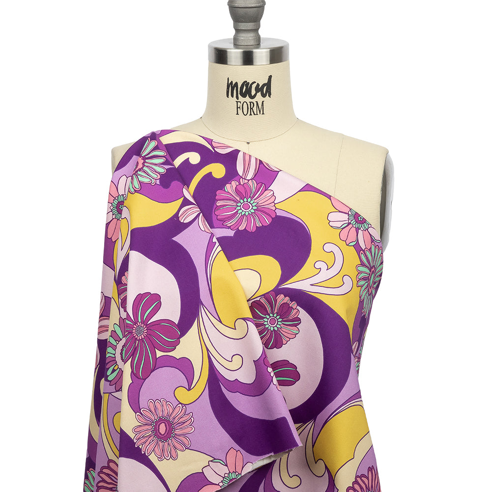 Stretch Cotton Sateen - Purple Swirls and Florals - Float Away Print - Mood Exclusive Groove Collection - Joann Fabrics
