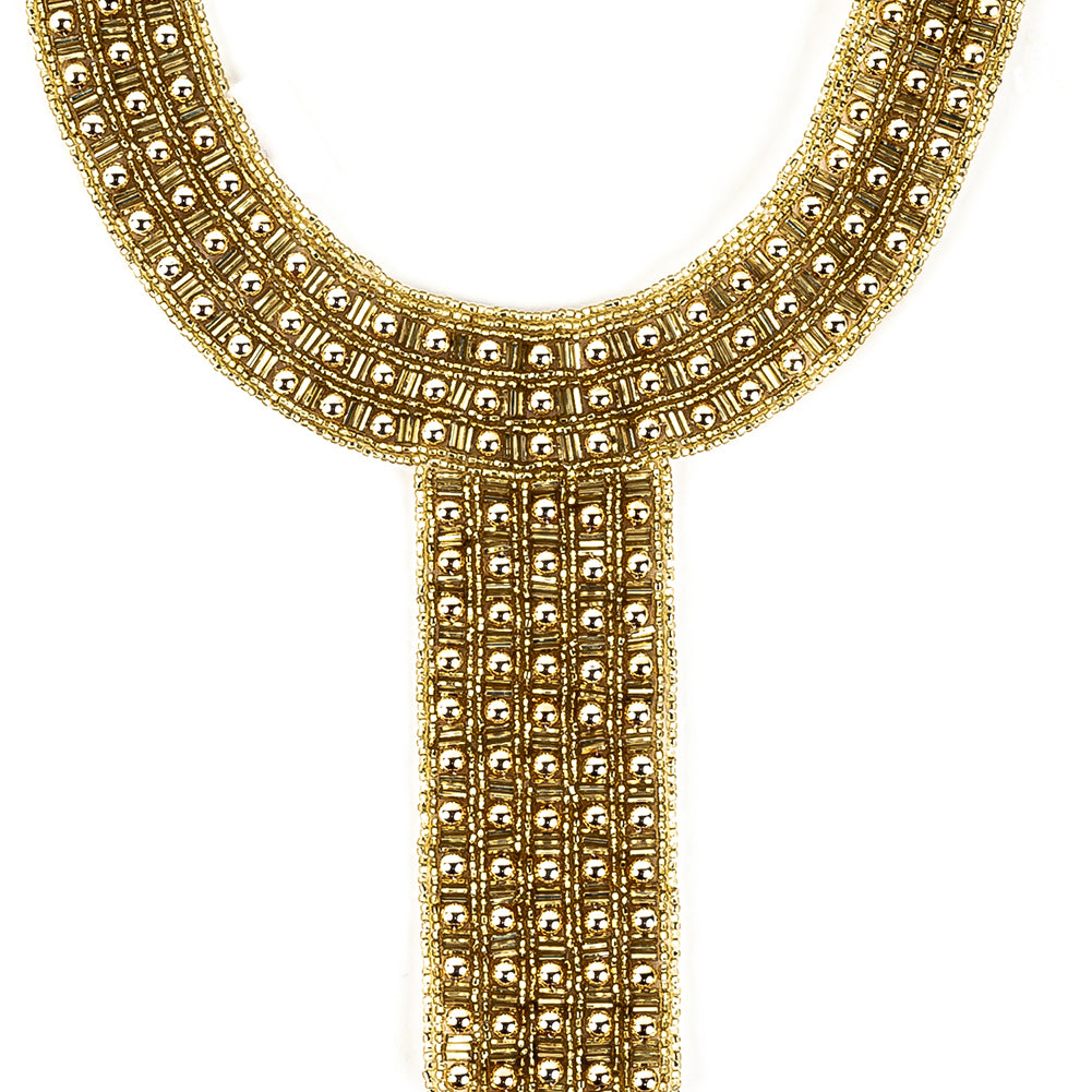 Vintage Fancy Gold Pearl and Gold-lined Beaded Neckline Applique - 13