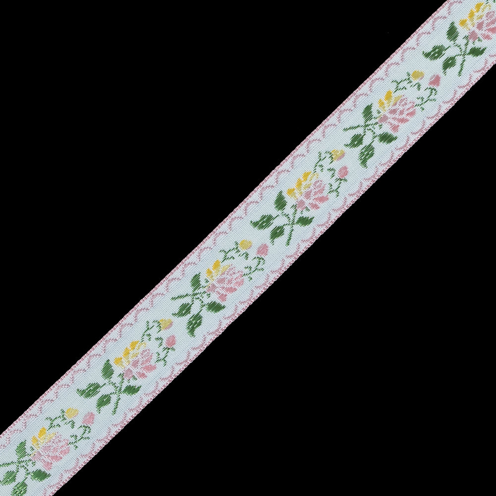 German Pink and Yellow Floral Jacquard Ribbon - 0.875