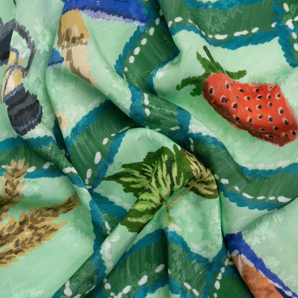 Floral Viscose Jacquard Print - Green Outdoorsy Icons Grid - Mood Exclusive Take a Hike - Joann Fabrics
