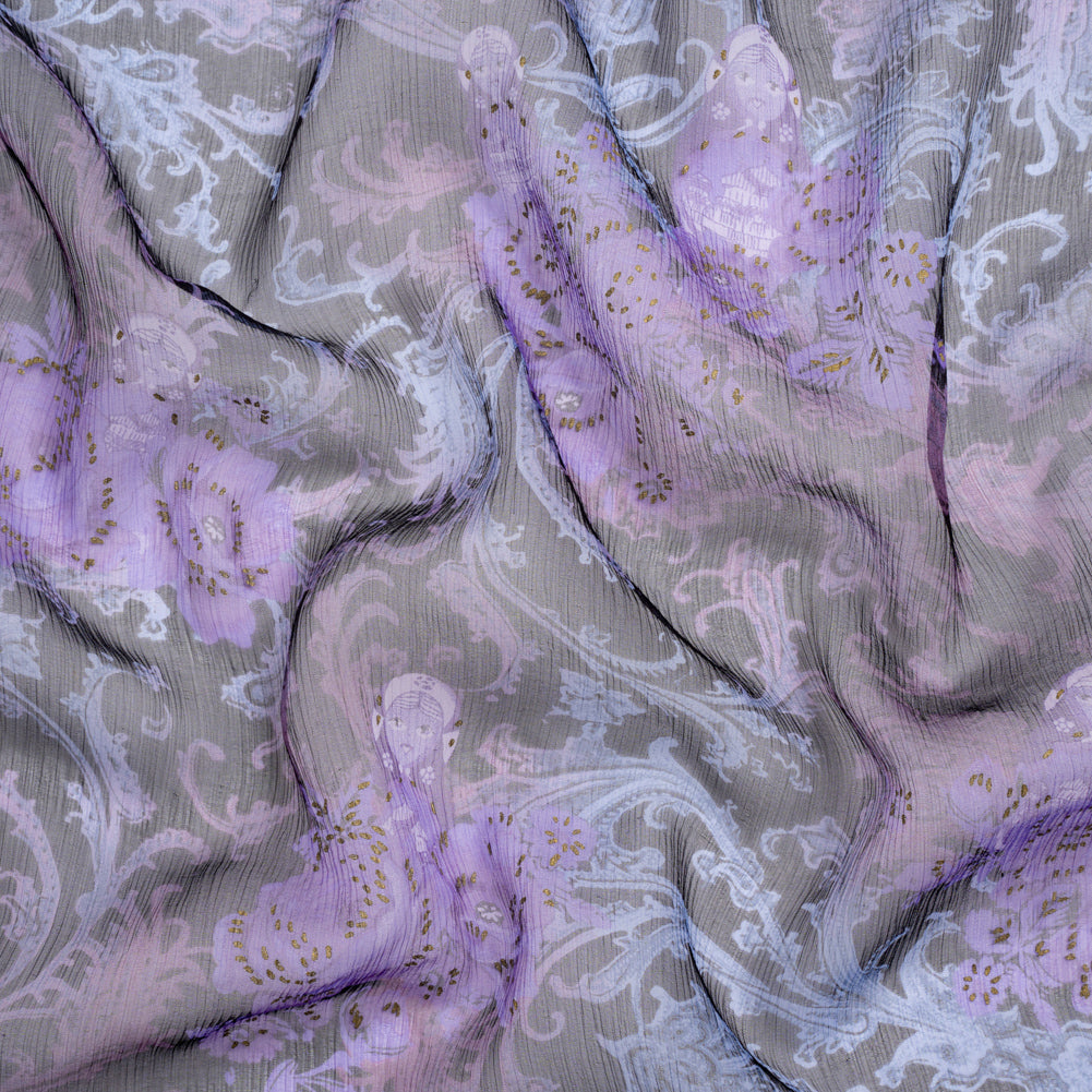 Purple, Black and Metallic Gold Matryoshka Doll Garden Crinkled Silk Chiffon - Joann Fabrics