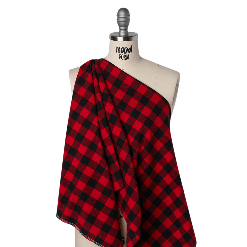 Yarn-Dyed Cotton Twill Flannel - Small Red and Black Buffalo Check - Deadstock - Joann Fabrics