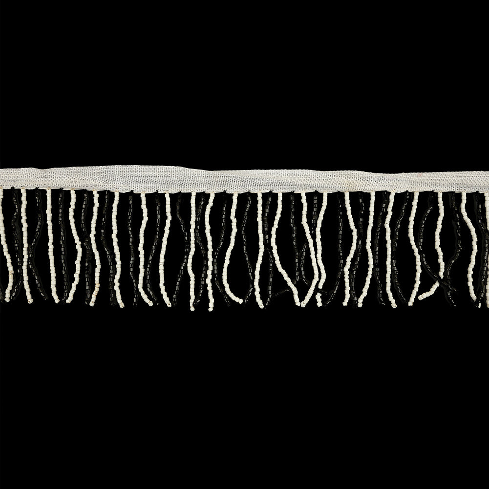 Vintage White and Black Chop Beaded Fringe - 2.5