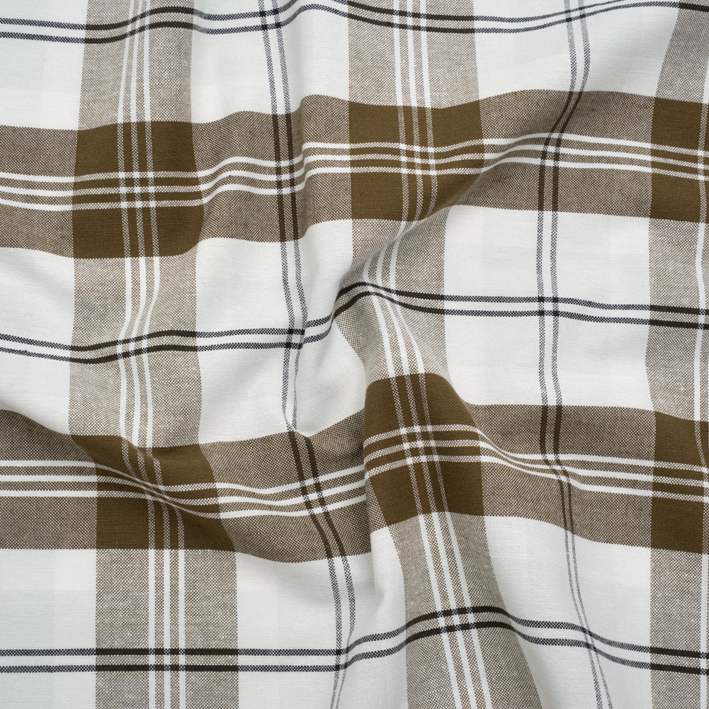 Cotton Oxford Shirting - Palest Aqua, Brown and Black Plaid - Designer Deadstock - Joann Fabrics