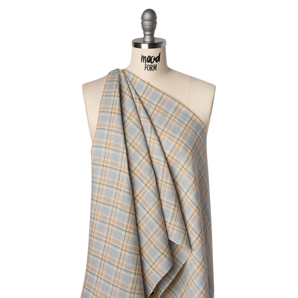 Medium Weight Linen Woven - Sky Blue, Sage Green and Orange Plaid - Joann Fabrics