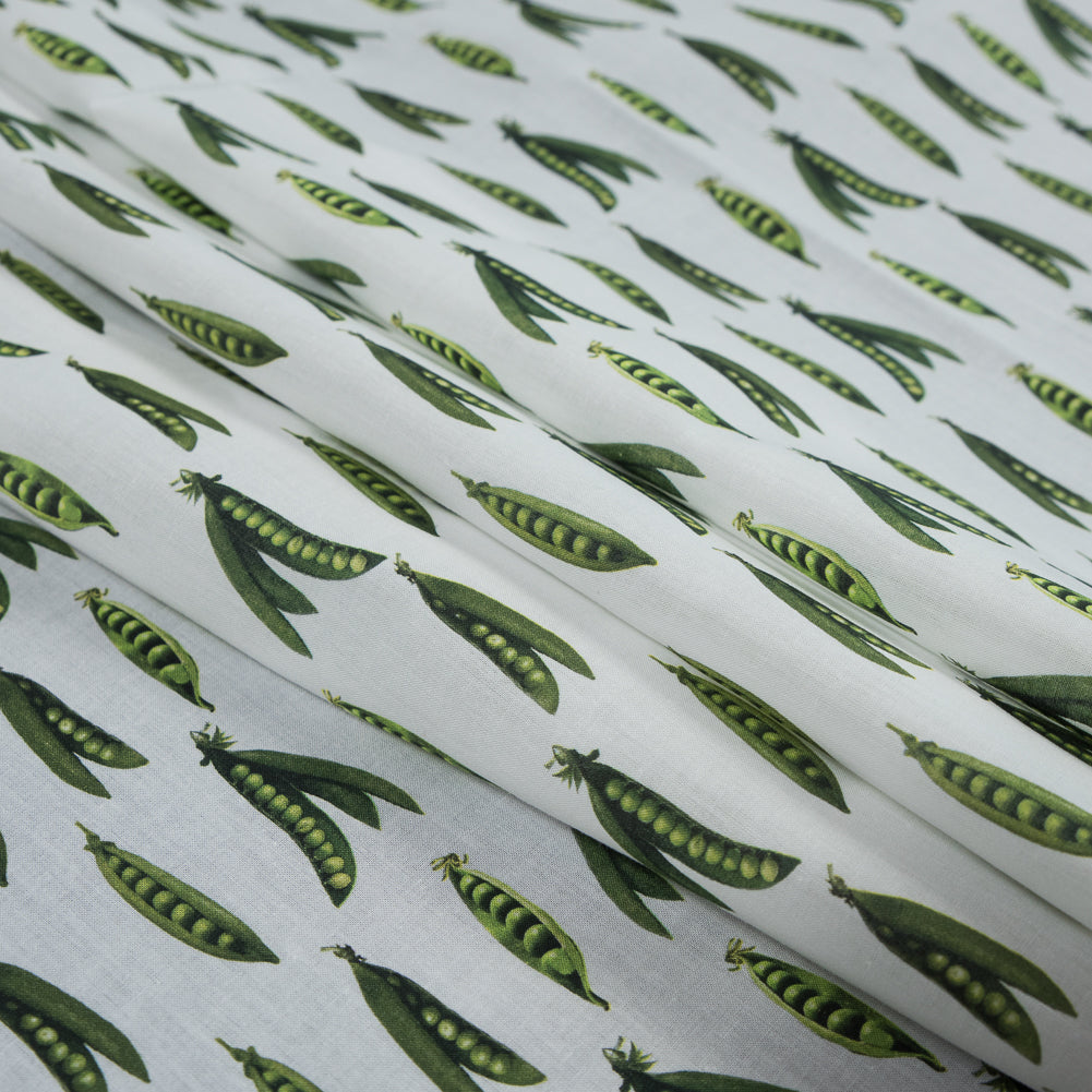 Cotton Voile - White and Green Pea Pods - January Peas Print - Mood Exclusive Aloha Collection - Joann Fabrics