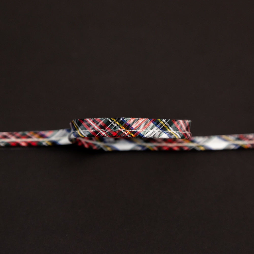 Italian White, Green and Red Plaid Bias Piping Cord with Lip - 0.375