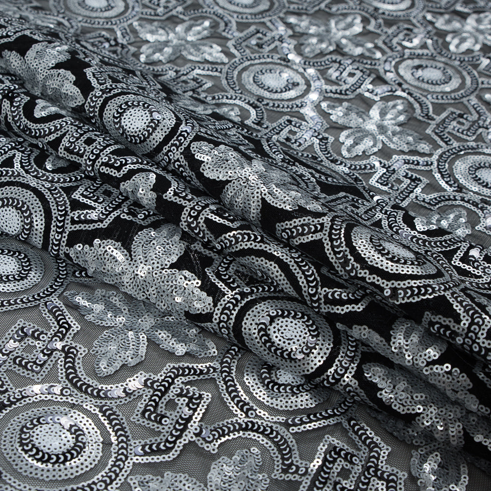 Mesh with Sequins - Silver and Black Geometric - Joann Fabrics