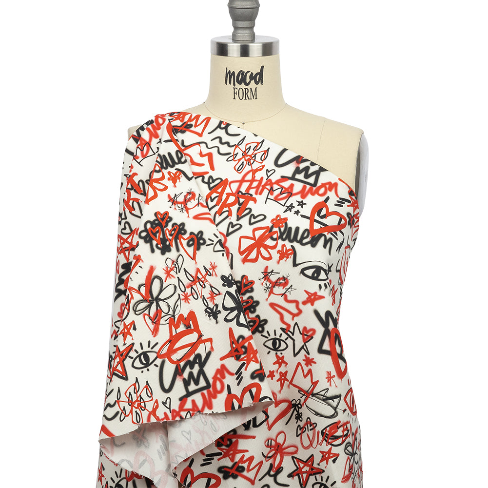 Stretch Cotton Canvas - Red and Black Graffiti Doodles - Spontaneous Collaboration Print - Mood Exclusive Metro Collection - Joann Fabrics