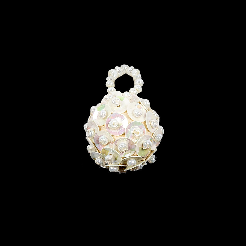 Vintage AB Sequins and Opal Seed Beaded Tassel Applique - 0.625
