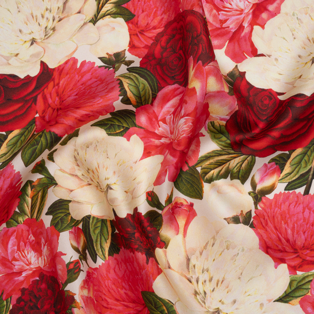 Silk Twill Print - Pink, Red and Ivory Roses - Famous Australian Designer Deadstock - Joann Fabrics