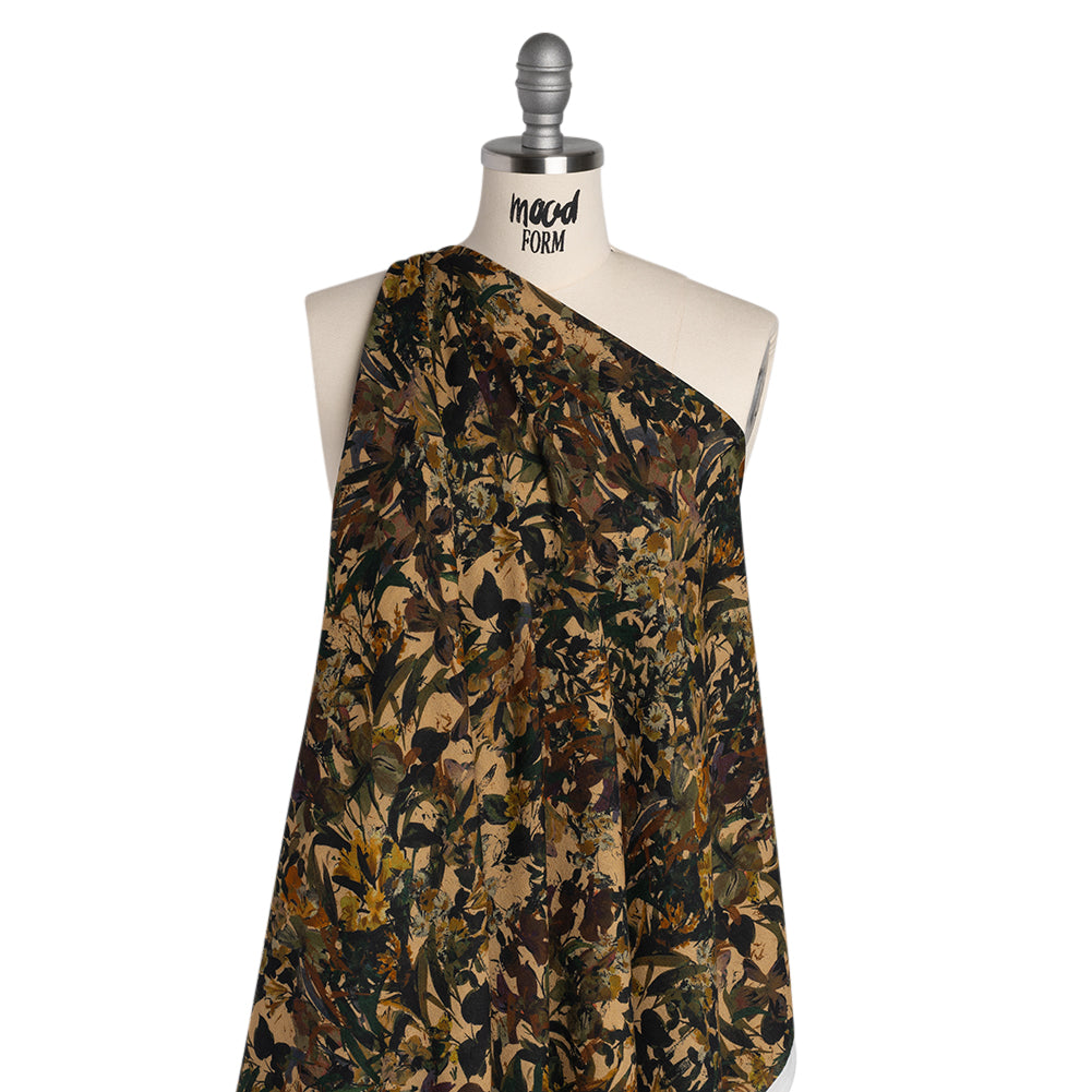 Cotton Crepe - Dark Green, Pale Golden Yellow and Red Brown Floral - Mood Exclusive Golden Grove Print - Joann Fabrics