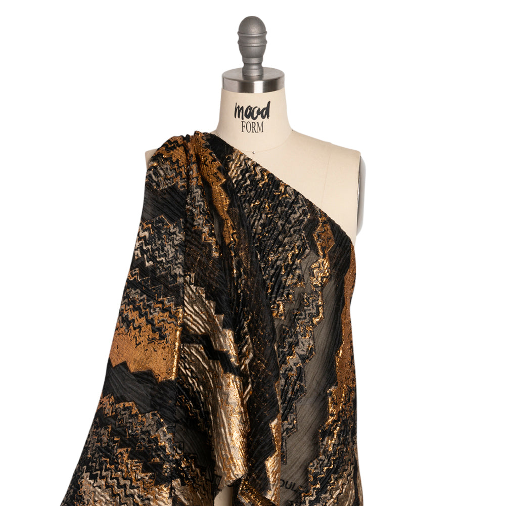 Metallic Gold, Taupe and Black Drifting Rifts Crinkled Luxury Burnout Brocade - Joann Fabrics
