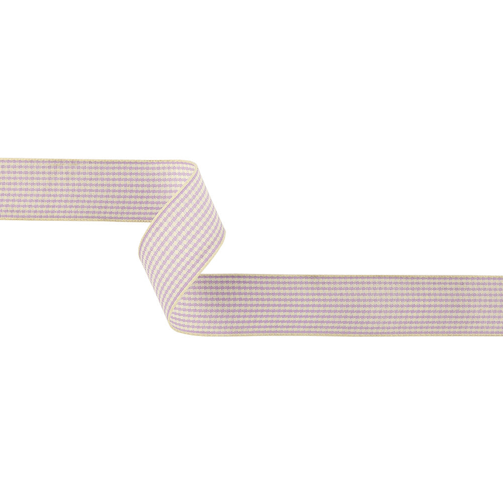 Lilac and Cream Houndstooth Check Woven Ribbon - 1