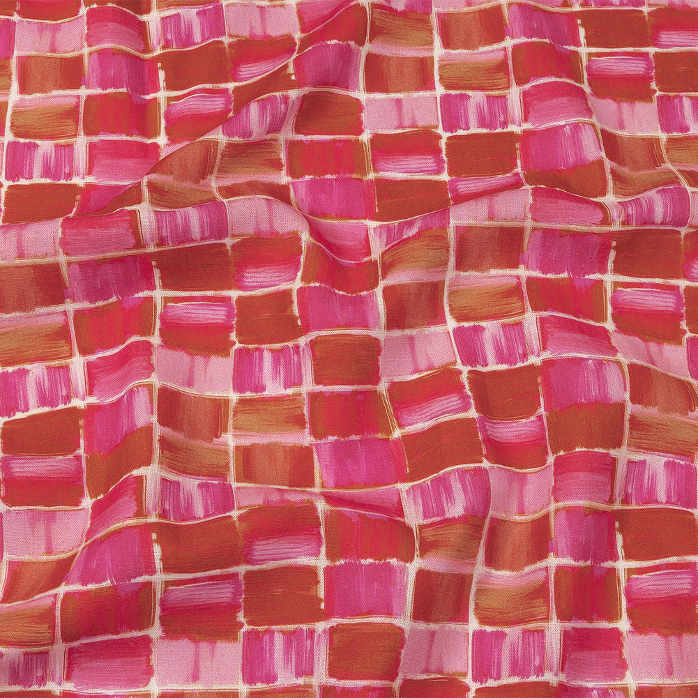 Linen and Rayon Woven - Pink Painted Squares - Swatch Me Print - Mood Exclusive Citrus Collection - Joann Fabrics