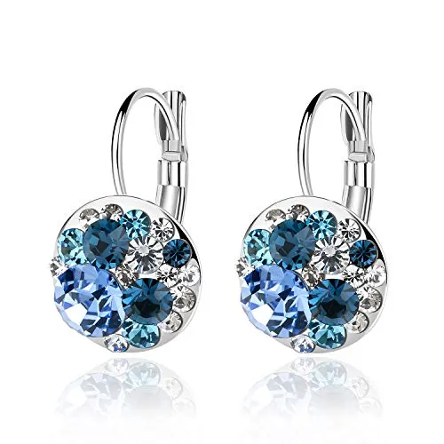 Multicolored Austrian Crystal Leverback Earrings for Women 14K Gold Plated Dangle Hoop Earrings Hypoallergenic Jewelry - Grocery