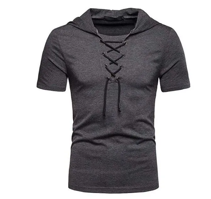 Men's T-Shirt Short Sleeve Hip Hop V-Neck Jacobite Ghillie Shirt Short Sleeve Lace-up Shirts Tops - Grocery