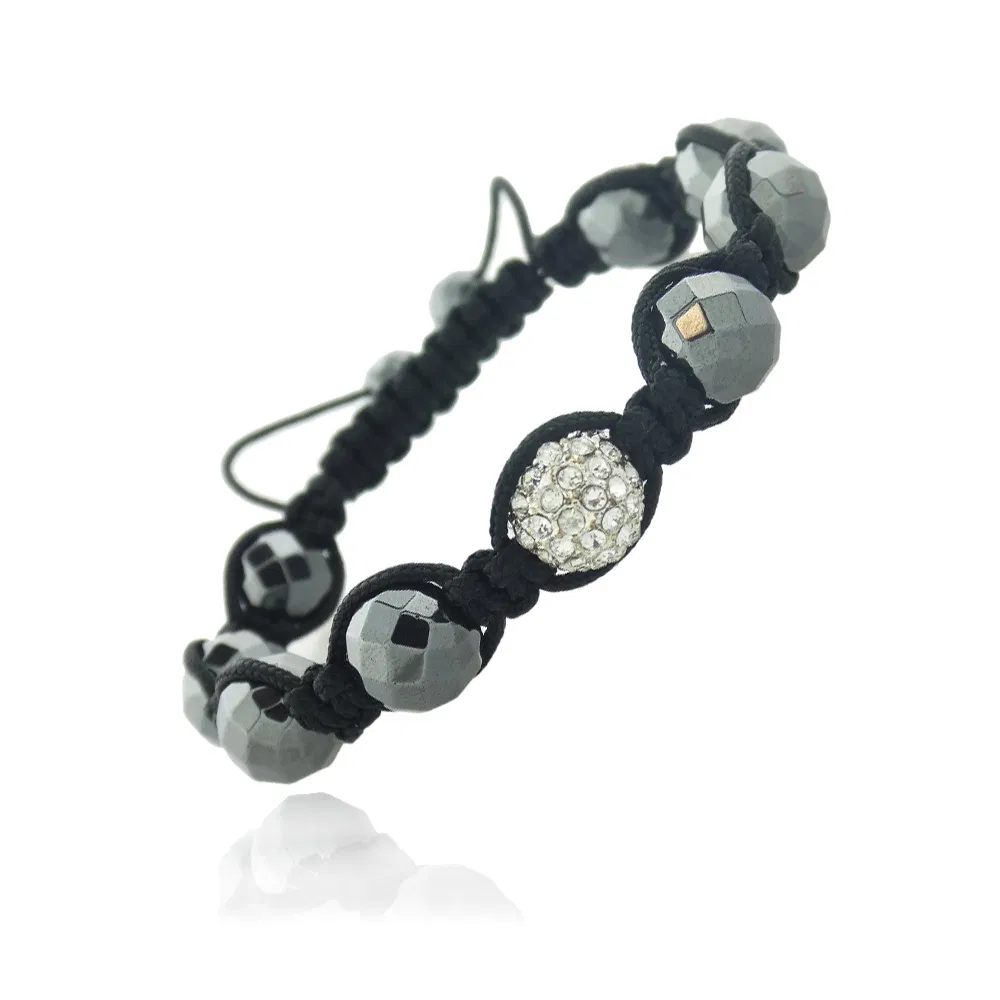 Crystal Fireball & Faceted Hematite 10mm Adustable Shamballa Bracelet - Grocery