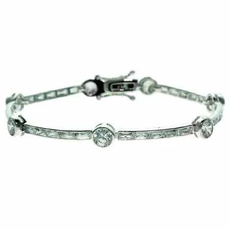 Sterling Silver Round CZ Bar Bracelet - Grocery