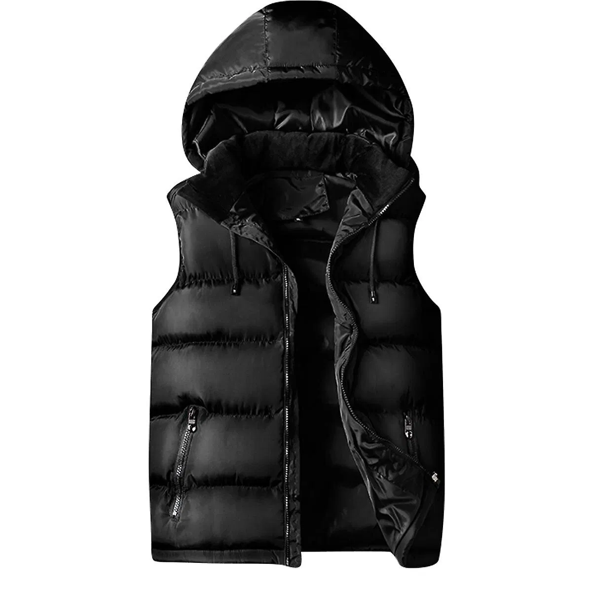 Men's Zipper Removable Hooded Padded Sleeveless Vest - Grocery