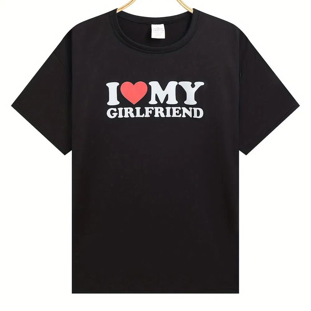 This Men's Comfortable T-shirt Features A Print Of The I Love My Girlfriend Pattern, Suitable For Men's Summer Wear And Men's Clothing - Grocery
