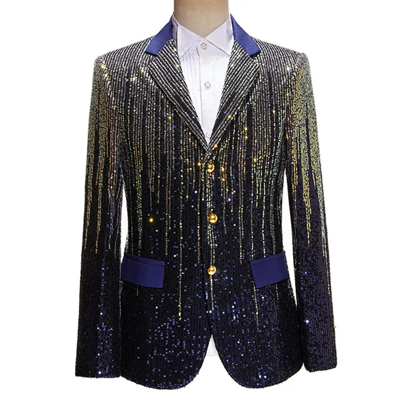 Men's Colorful Gradient Sequin Blazer Three Button Suit Jackets - Grocery