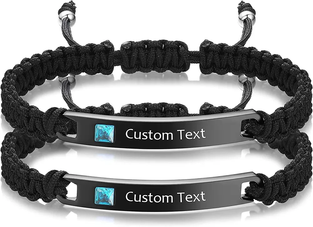 Personalized Friendship Bracelets for 2; 3; 4; 5 Free Engraved ID Matching Bracelets Handmade Braid Rope Adjustable Bracelets for Friends Couple - Grocery
