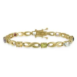 18K Gold over Sterling Silver Multi-Gemstone Diamond Accent Infinity Links Bracelet - Grocery