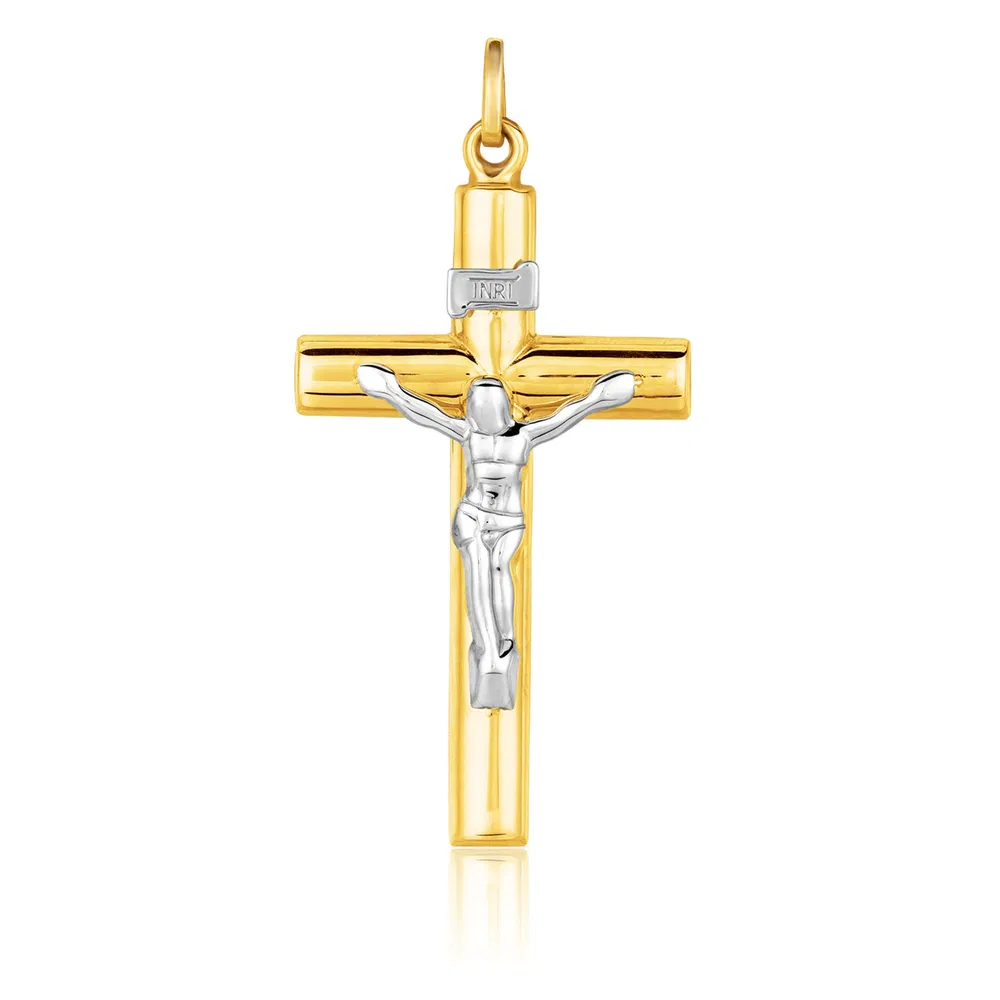 14k Two Tone Gold Cross Pendant - Grocery