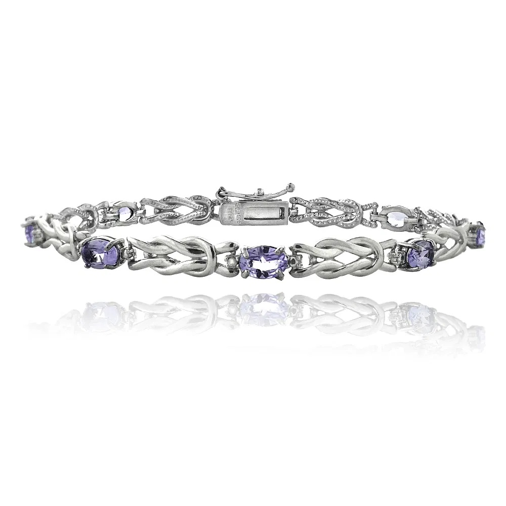Sterling Silver 3.5ct Amethyst & Diamond Accent Oval Love Knot Bracelet - Grocery