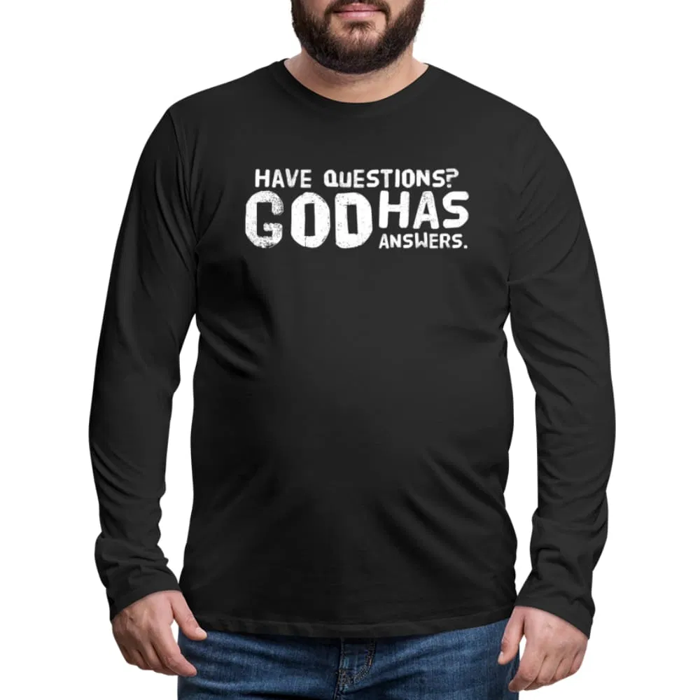 Mens Graphic Long Sleeve Tee, Have Questions? God Has Answers Word Art Print - Grocery