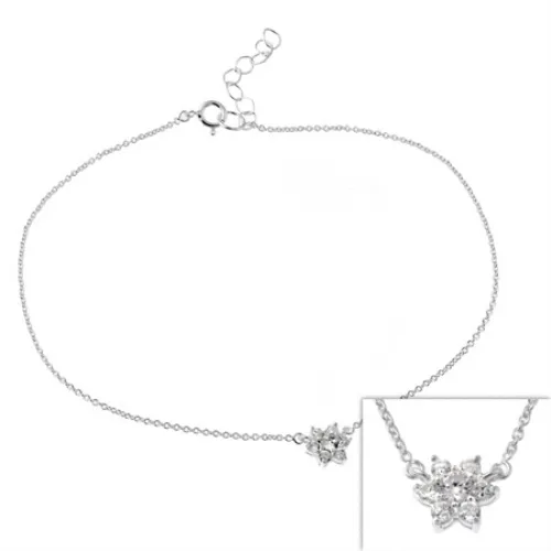 Sterling silver CZ Flower Anklet - Grocery