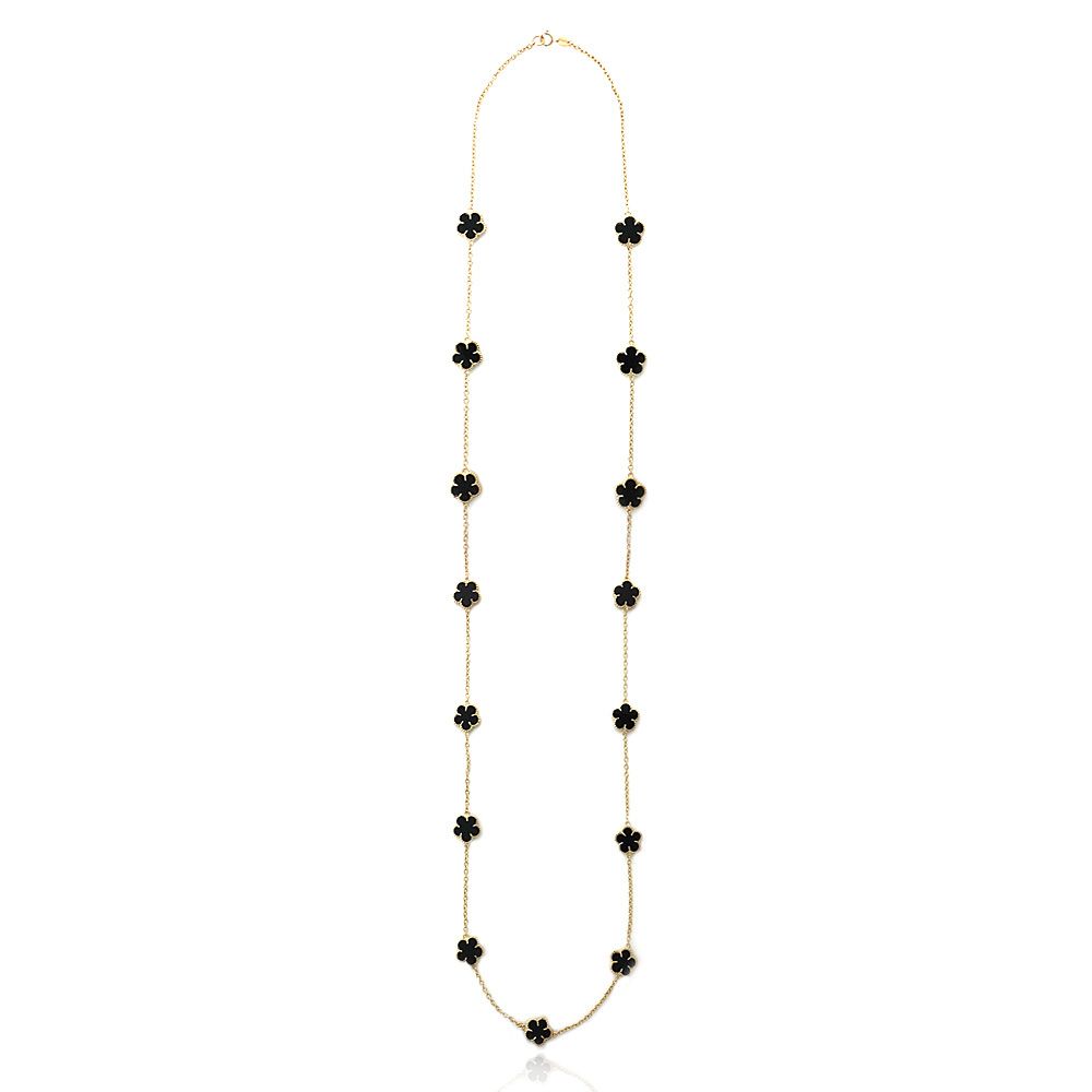 18K Gold over Sterling Silver Onyx Clover Necklace, 36 inch - Grocery