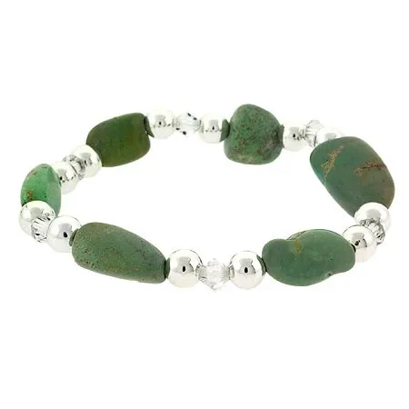 Sterling Silver Turquoise & Swarovski Elements Stone Stretch Bracelet - Grocery