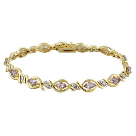 18K Gold over Sterling Silver Genuine Amethyst & Diamond Accent Bracelet - Grocery