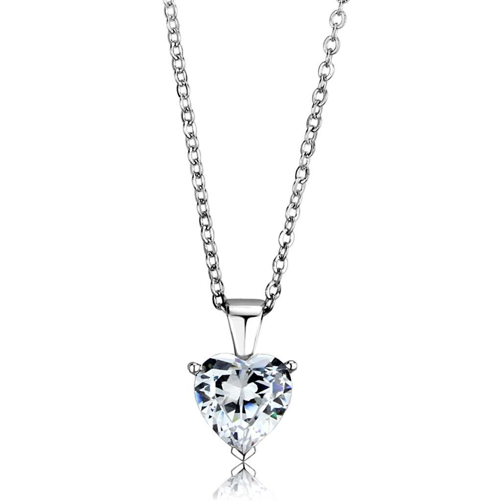 LOS889 - Rhodium 925 Sterling Silver Chain Pendant with AAA Grade CZ in Clear - Grocery