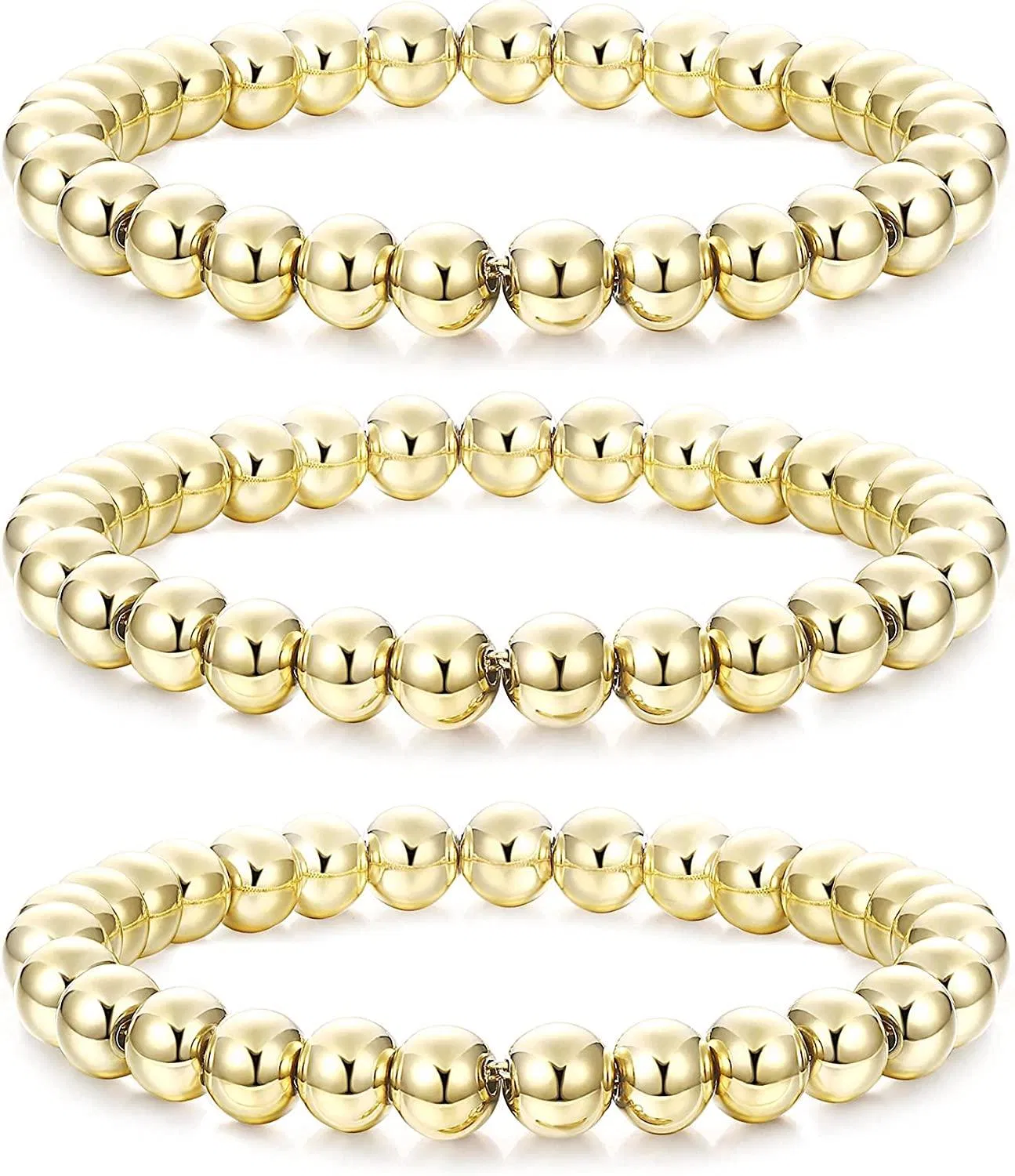 14K Gold Plated Bead Ball Bracelet for Women Handmade Golden Stretchable Elastic Beaded Bracelets Baublebar Bracelets - Grocery