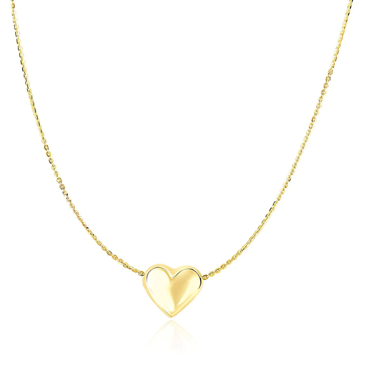 14k Yellow Gold Chain Necklace with Sliding Puffed Heart Charm - Grocery